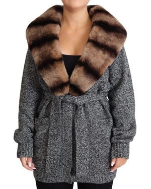 Dolce & Gabbana Dolce Gabbana Gray Cardigan Fur Coat Cashmere Jacket