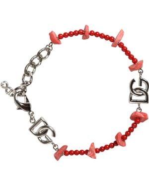 Dolce & Gabbana Tone Brass Beaded Resin Dg Logo Chain Bracelet - Red