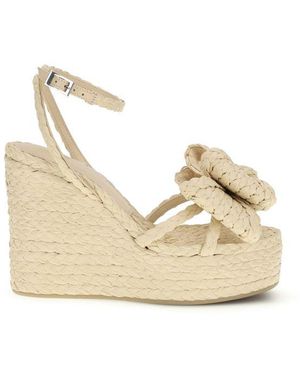 Mach & Mach Le Cadeau Raffia Wedge Sandals - Natural