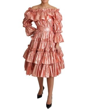 Dolce & Gabbana Ruffled Silk Cotton Gown Dress - Red
