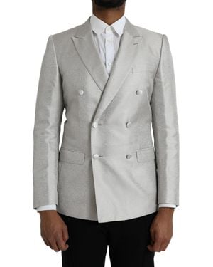 Dolce & Gabbana Off Martini Double Breasted Coat Blazer - Grey