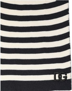 Dolce & Gabbana Stripes Silk Knitted Shawl Scarf And - Blue