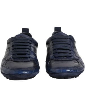 Dolce & Gabbana Dark Leather Low Top Trainers Shoes - Blue
