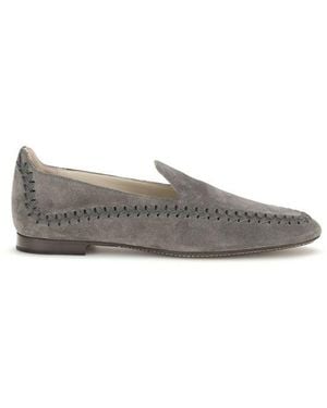 Giorgio Armani Calf Leather Bos Taurus Slip-On Loafers - Gray