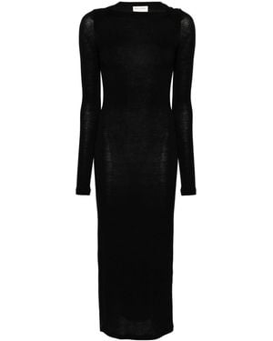Saint Laurent Wool Blend Long Pencil Dress - Black
