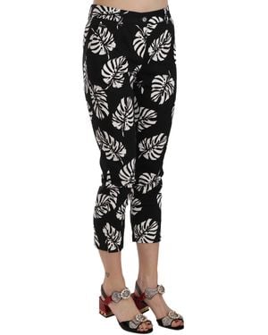 Dolce & Gabbana Palm Leaf Print Skinny Trousers - Black