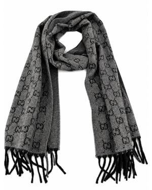 Gucci Monogram Wool Scarf With Fringe Scarfs - Black
