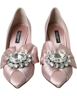 Dolce & Gabbana Crystal-Embellished Silk Bow Court Shoes - Pink