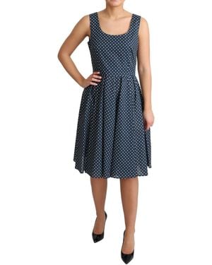 Dolce & Gabbana Dotted Cotton A-Line Gown Dress - Blue