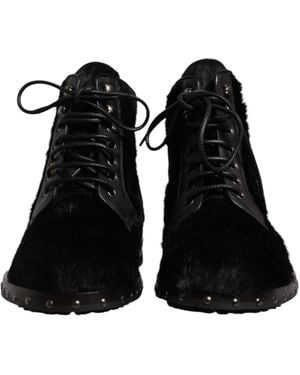 Dolce & Gabbana Pony Style Leather Mid Calf Boots Shoes - Black