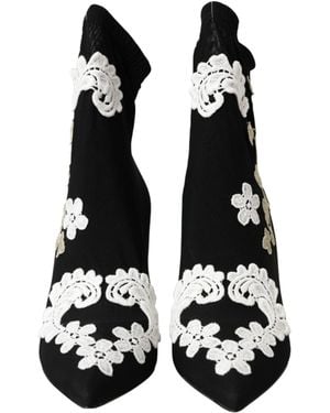 Dolce & Gabbana Embroidery Slip On Boots Shoes And Viscose Elastane - White
