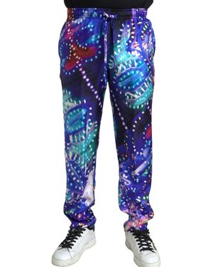 Dolce & Gabbana Printed Silk Trouser Trousers - Blue