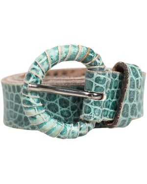 Ermanno Scervino Leather Croco Print Studded Belt - Green