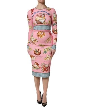 Dolce & Gabbana Italian Bread Print Midi Dress - Red