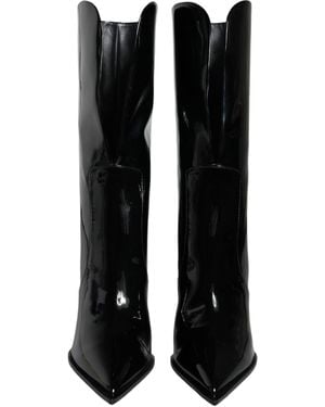 Dolce & Gabbana Patent Leather Mid Calf Boots Shoes - Black