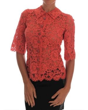 Dolce & Gabbana Elegant Floral Lace Crystal Cardigan Blouse - Red