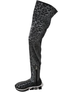 Dolce & Gabbana Grau Leopard High Top Sneakers Booties Schuhe - Black