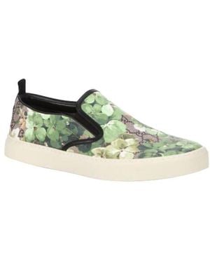 Gucci Bloom Flower Print Supreme Gg Canvas Slip Sneakers - Green