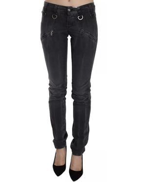 John Galliano Washed Low Waist Zipper Side Skinny Denim Jeans - Black