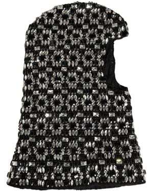 Dolce & Gabbana Wool Crystal Embellished Balaclava Hat - Black