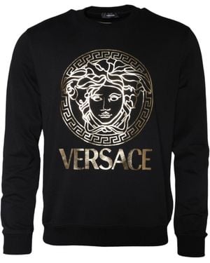 Versace Medusa Fleece Cotton Crew Neck Sweatshirt Jumper - Black