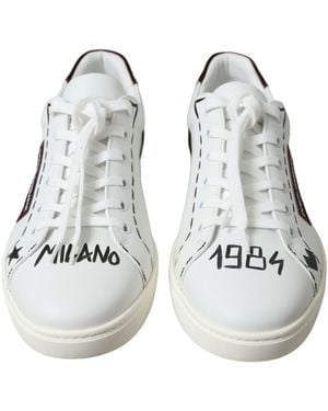 Dolce & Gabbana Bordeaux Leather Logo Low Top Trainers Shoes - White