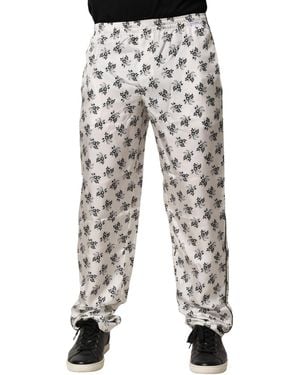 Dolce & Gabbana Floral Silk Casual Lounge Pants - Gray