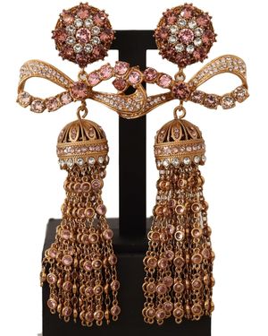 Dolce & Gabbana Dangling Crystals Long Clip-On Jewelry Earrings - Brown