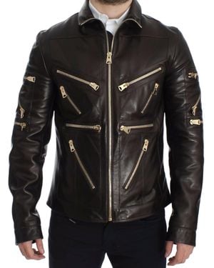Dolce & Gabbana Lambskin Leather Zipper Jacket - Black
