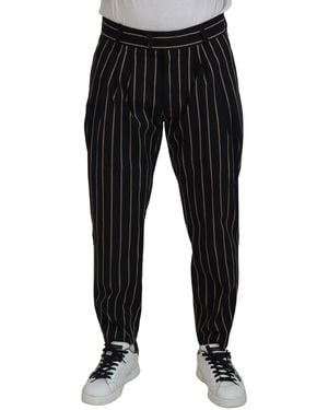 Dolce & Gabbana Striped Cotton Stretch Trousers - Black