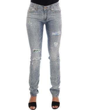 Versace Jeans Couture Wash Torn Stretch Slim Fit Jeans - Blue