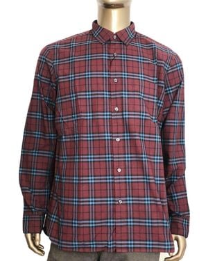 Burberry Alexander Crimson /blue Checked Cotton Shirt (2xl) - Red