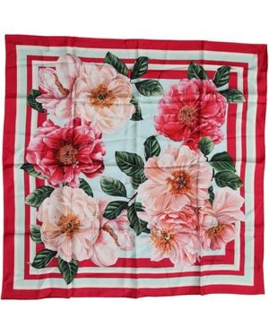 Dolce & Gabbana Floral Modal Square Foulard Scarf - Red
