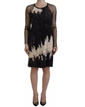 DSquared² Tie Dye Mesh Long Sleeves Cotton Shift Dress - Black