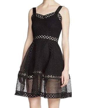 Maje Fit Flare Polyester Lace Eyelet Trim Dress - Black