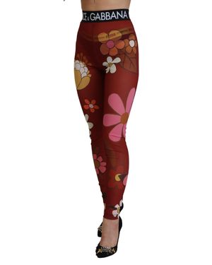 Dolce & Gabbana Floral Leggings Stretch Waist Trousers - Black