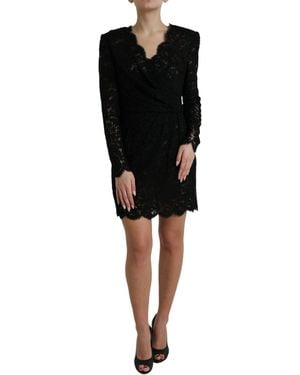 Dolce & Gabbana Bodycon Lace Cotton Sheath Mini Dress - Black