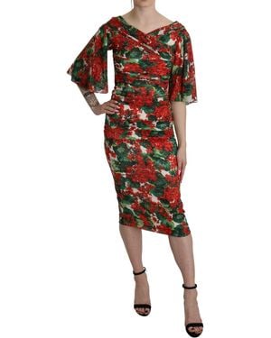 Dolce & Gabbana Floral Sheath Midi Silk Stretch Dress - Black