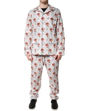 Dolce & Gabbana Floral Print Cotton Pyjama Set Sleepwear - White