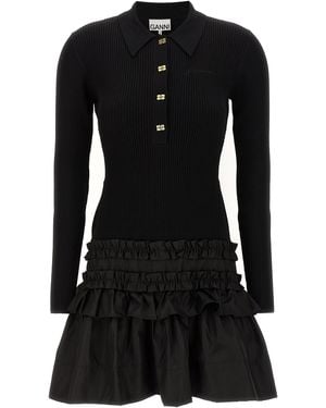 Ganni Viscose Short Dress - Black
