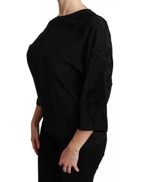 Dolce & Gabbana Floral Embroidered Blouse Silk Top - Black