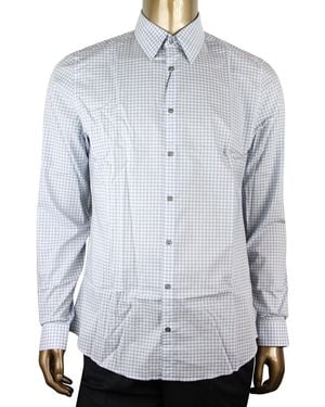 Gucci Topaz Cotton Vichy Checkered Slim Shirt (38 15) - Gray