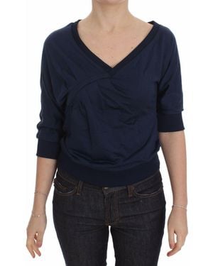 Exte Cotton Top Pullover Deep V-neck Sweater - Blue