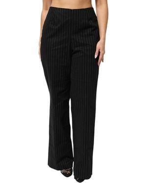 Bencivenga Wool Blend Pinstripe Straight Leg Pants - Black