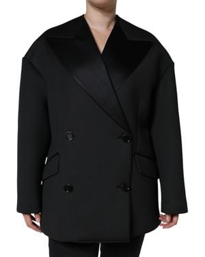Dolce & Gabbana Polyester Double Breasted Coat Jacket - Black