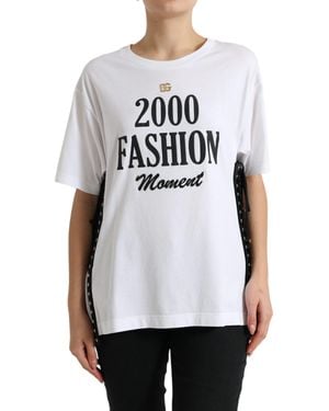 Dolce & Gabbana Slogan Print Lacing Detailed T-Shirt - White