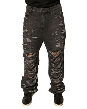 Dolce & Gabbana Distressed Straight Jeans - Black