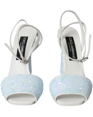 Dolce & Gabbana Light Sequin Ankle Strap Sandals Shoes - Blue