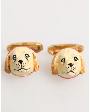 Dolce & Gabbana Brass Tone Dog Puppy Accessories Cufflink - Metallic