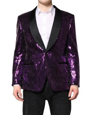 Dolce & Gabbana Sicilia Sequin Embellish Coat Jacket - Blue